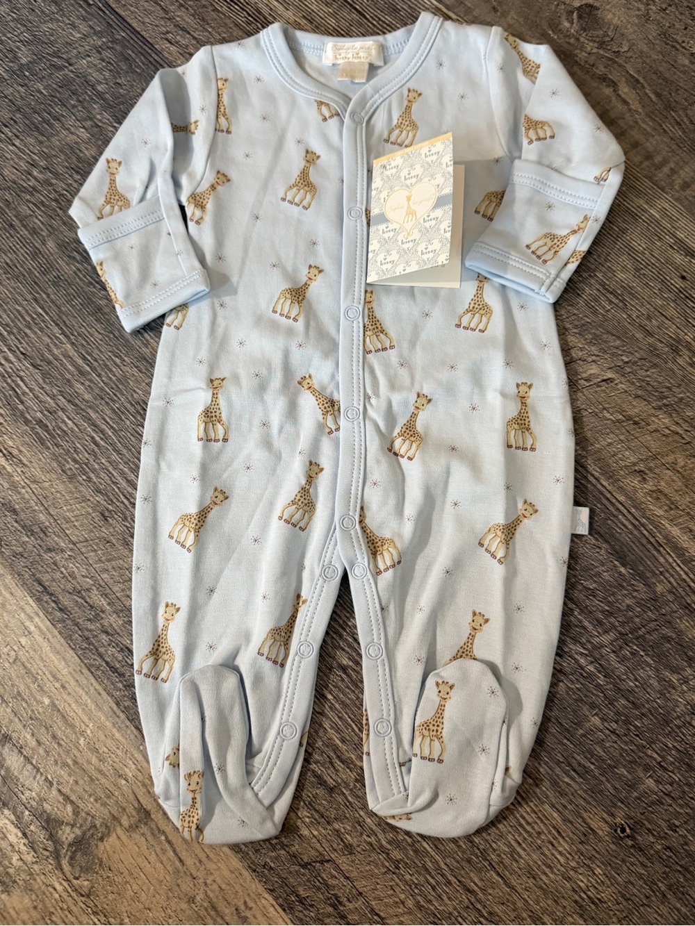 NWT Kissy Kissy Sophie la Girafe Footie Preemie Blue Pima Cotton Sleeper